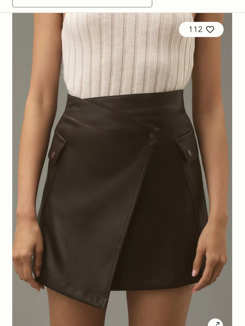 Chocolate Brown Faux Leather Mini Skirt with Cargo Pockets